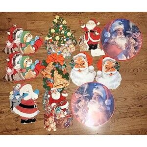 Vintage Christmas Die Cut Cardboard Decor Wall Hanging Lot Of 11 Hallmark Velvet